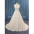 Luxury simple a-line soft satin neckline lace beaded champaigne color sexy plus size a-line wedding dresses